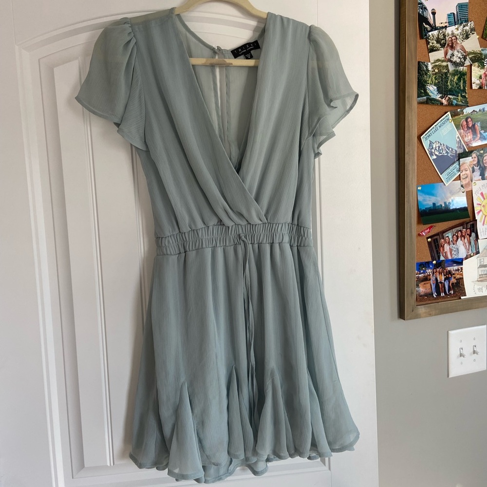 Gianna Godet Dress, light aqua / icy blue- v neck dress